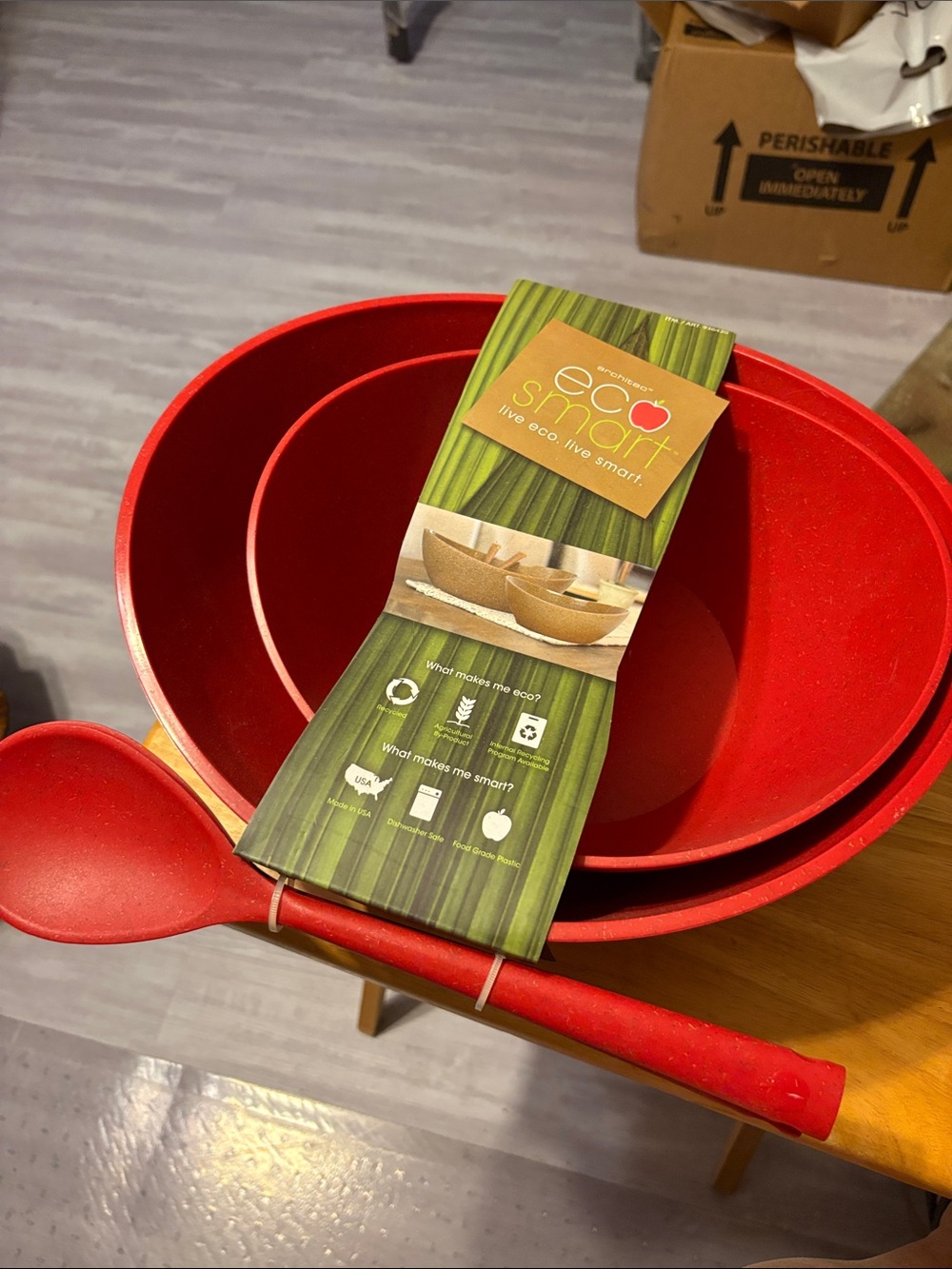 Red Mixing Bowl Set with Spoon - Bright Red Kitchen Prep Set
